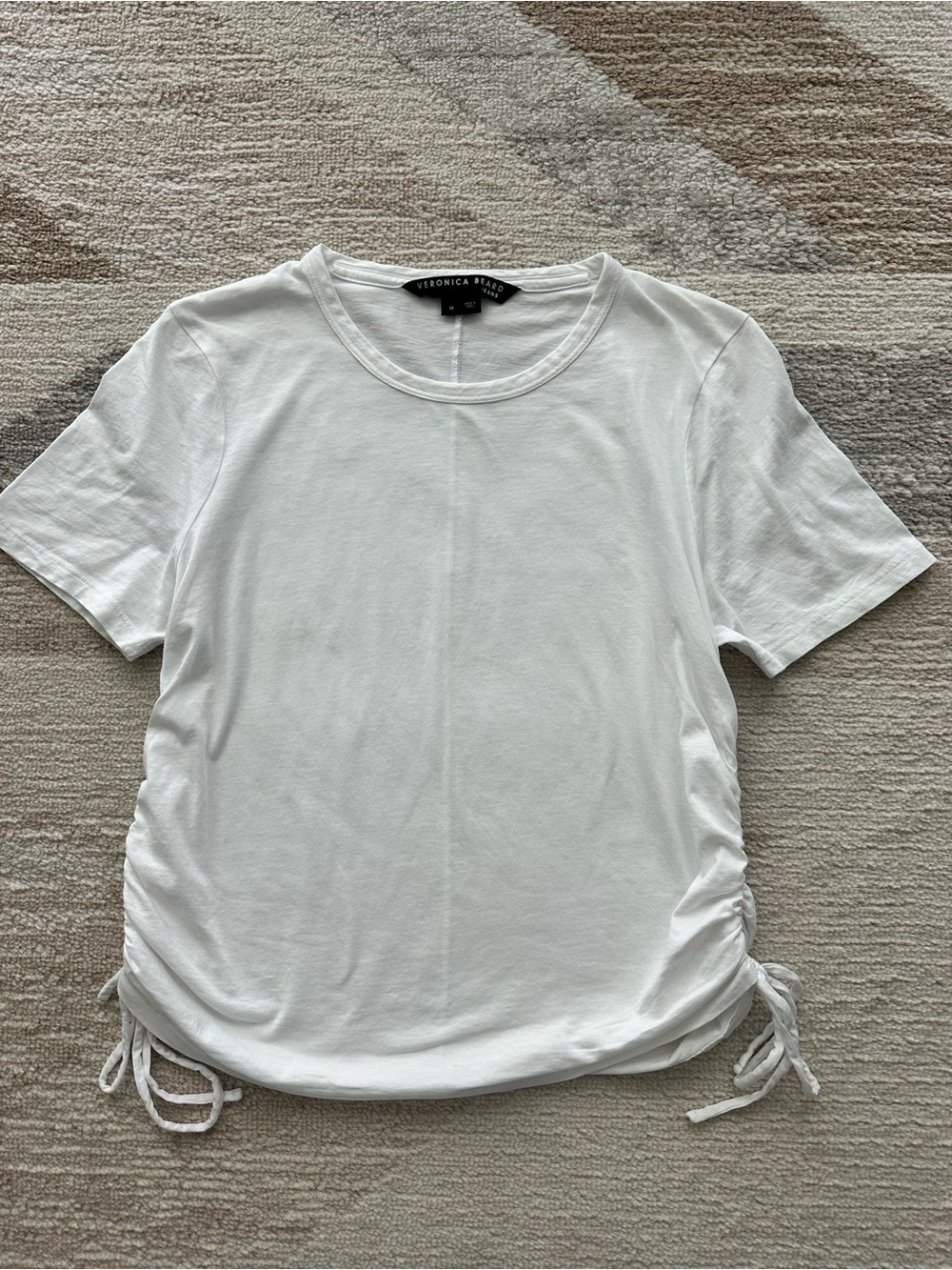 Veronica Beard Jeans White Cotton Short-Sleeve Ruched Side Tee Size M
